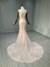 Ostty Blush Pink Spaghetti Strap Lace Wedding Dress OST-RV010-25 (Wholesale)